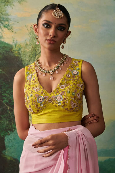 Yellow sequin embroidered blouse