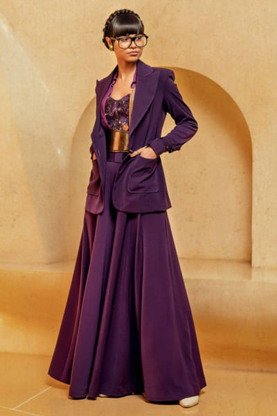 Nikita Mhaisalkar Aubergine printed pantsuit NIMCATRS2210