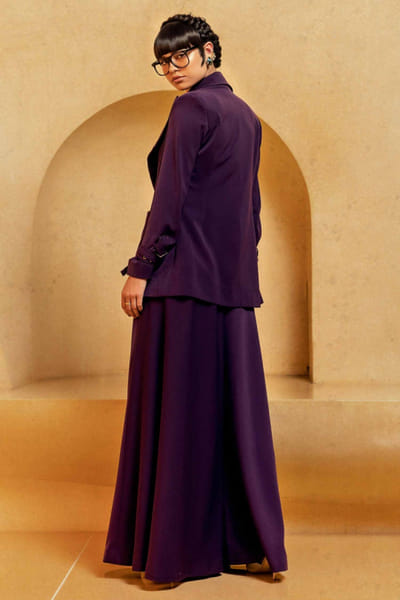 Nikita Mhaisalkar Aubergine printed pantsuit NIMCATRS2210
