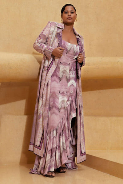 Nikita Mhaisalkar Lilac trench coat and dress NIMCATRS221