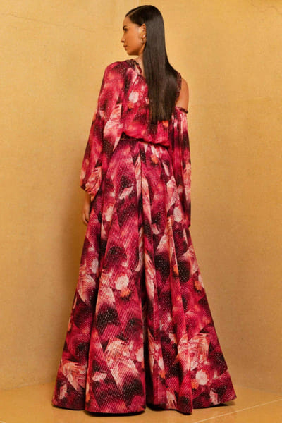 Nikita Mhaisalkar Magenta printed top set NIMCATRS2226