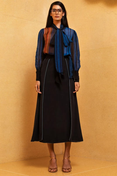 Blue printed shirt and skirt