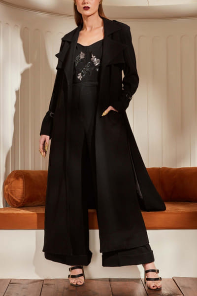 Nikita Mhaisalkar Black trench coat set NIMFEB013