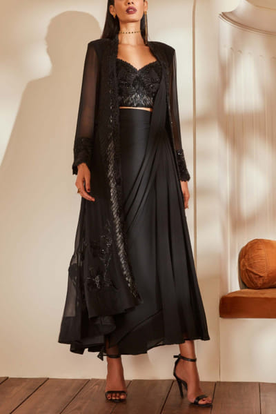 Nikita Mhaisalkar Black skirt and jacket set NIMFEB04