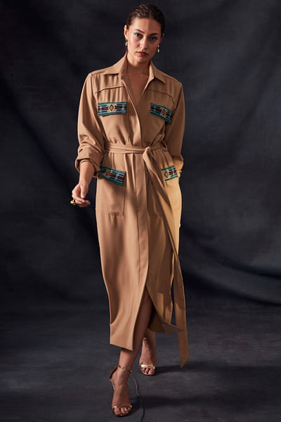 Beige embroidered dress