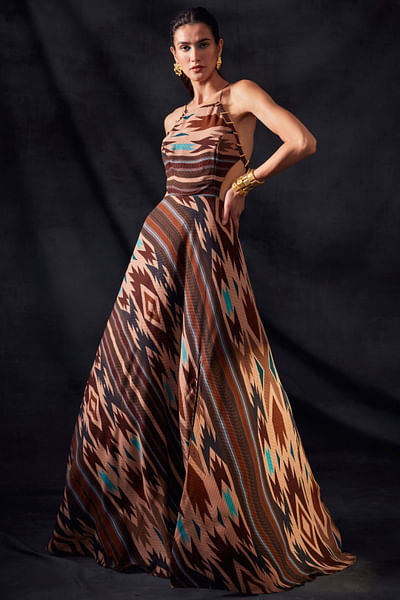 Striped silk satin maxi dress