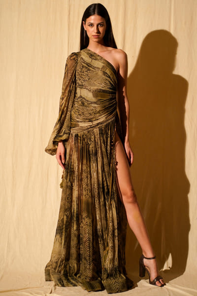 Nikita Mhaisalkar Green python printed dress NIMNOV2213