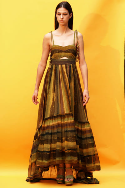 Nikita Mhaisalkar Green stripe printed dress NIMNOV2215