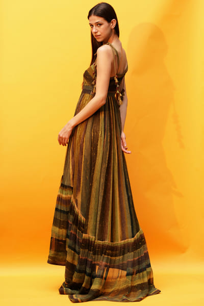Nikita Mhaisalkar Green stripe printed dress NIMNOV2215