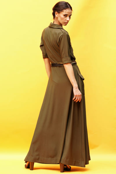 Nikita Mhaisalkar Olive green shirt dress NIMNOV2216