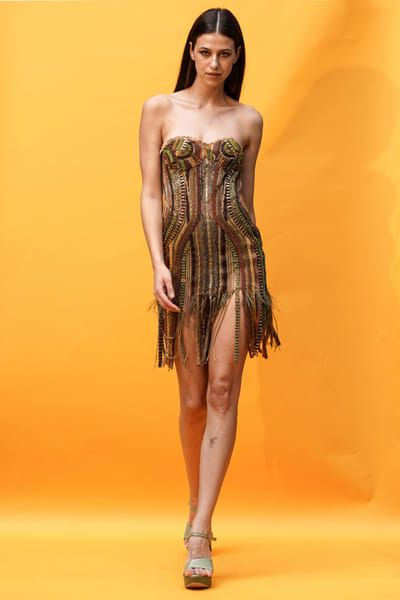 Brown fringe tulle dress