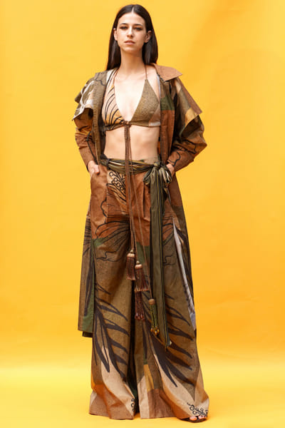 Brown tropical printed bralette and pants set