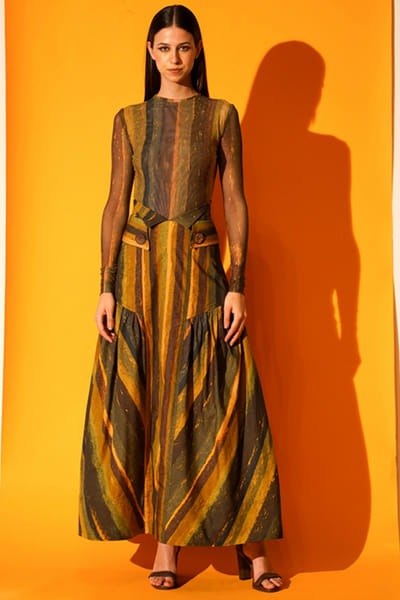 Green striped skirt and bodysuit