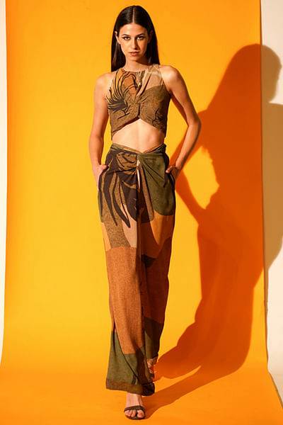 Brown tropical printed co-ords