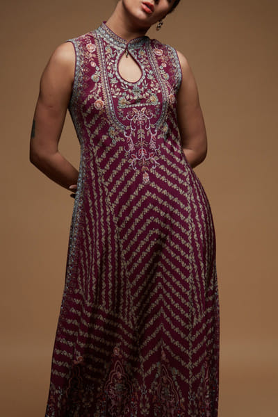 Nirraamyaa Wine rhinestone embroidered dress NIRJAN25D315325