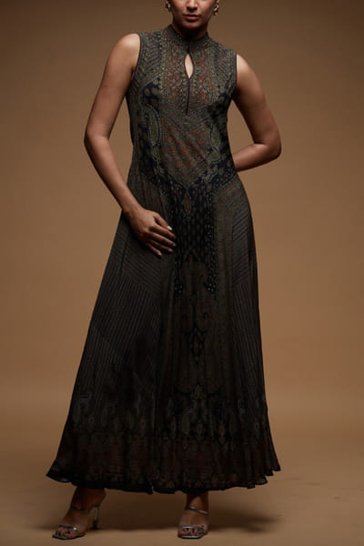 Black embroidered dress