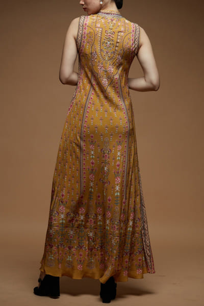 Nirraamyaa Mustard rhinestone embroidered dress NIRJAN25D315334