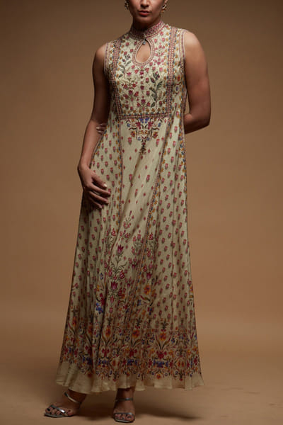 Nirraamyaa Beige rhinestone embroidered dress NIRJAN25D315335
