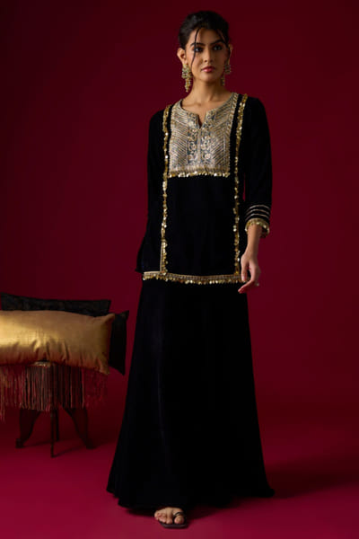 Black coin embellished gharara set