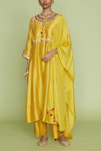 Mustard embroidered kurta set