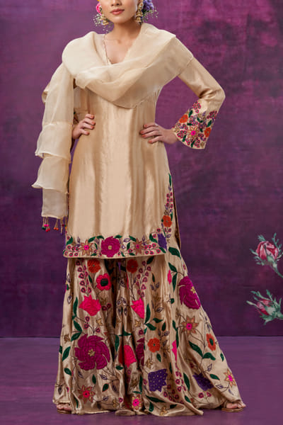 Niti Bothra Ivory floral applique sharara set NITDEC2202