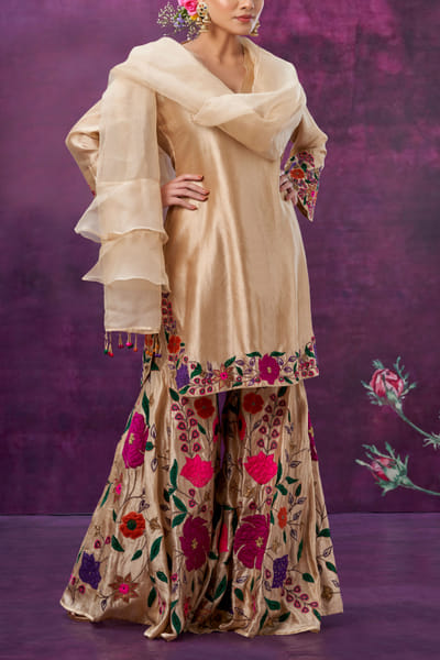 Niti Bothra Ivory floral applique sharara set NITDEC2202