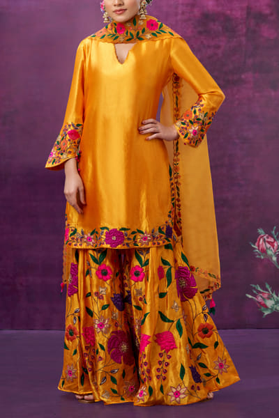Niti Bothra Mustard floral applique sharara set NITDEC2207