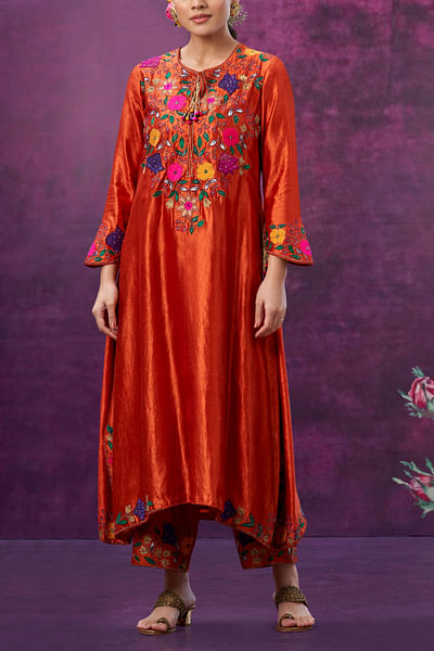 Orange applique kurta set