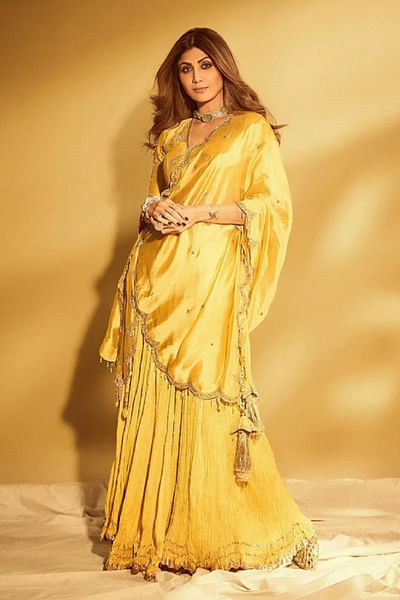 Yellow embroidered lehenga set
