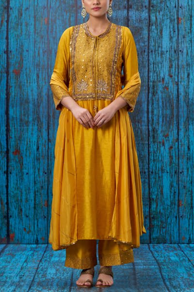 Mustard embellished kurta set