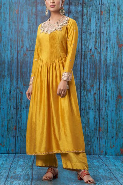 Niti Bothra Mustard embellished kurta set NITOCT2204