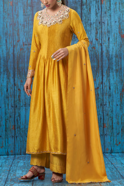 Niti Bothra Mustard embellished kurta set NITOCT2204