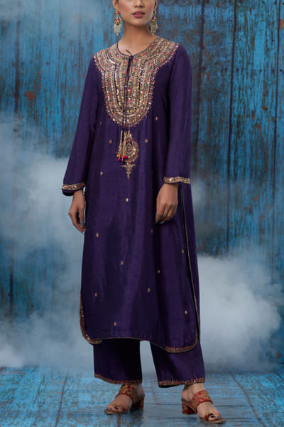 Purple embroidered kurta set