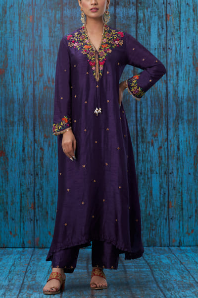Purple embroidered kurta set