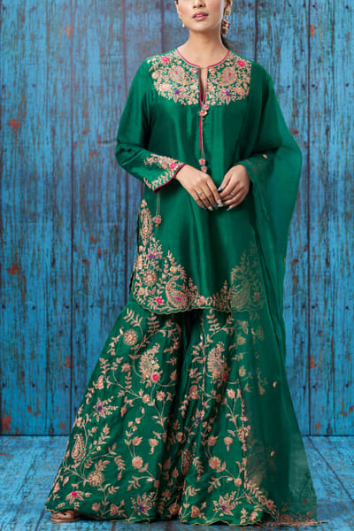 Niti Bothra Green embroidered sharara set NITWOMOCT2206