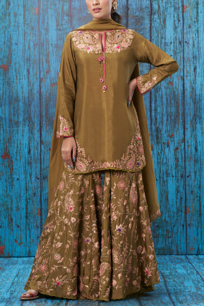 Niti Bothra Olive green embroidered sharara set NITWOMOCT2207