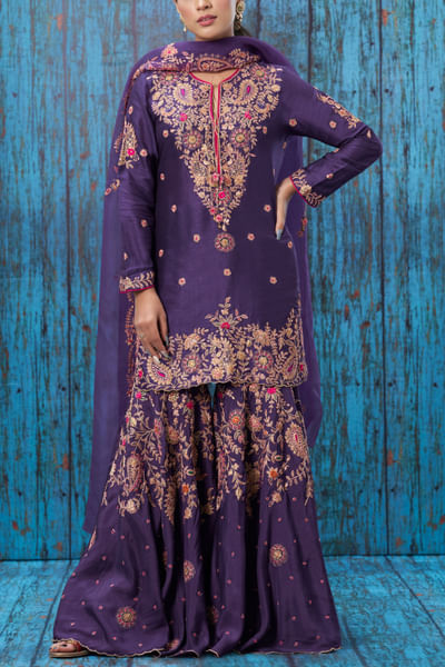 Purple embroidered sharara set