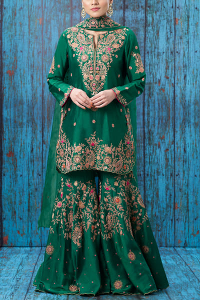 Niti Bothra Green embroidered sharara set NITWOMOCT2211
