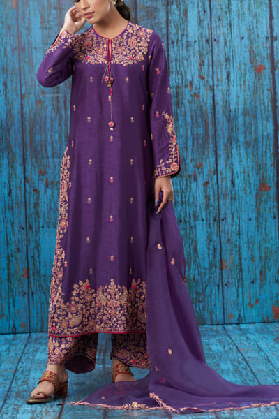 Purple embroidered kurta set