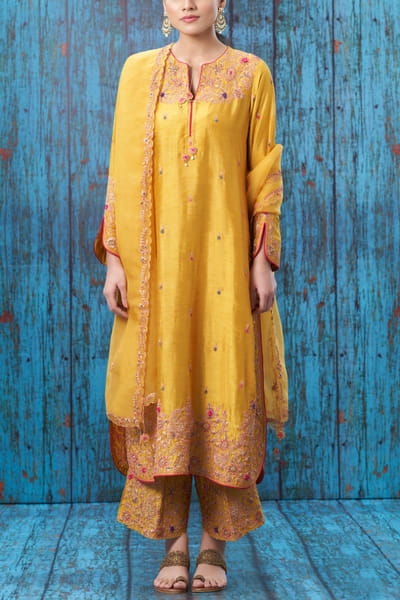 Mustard embroidered kurta set
