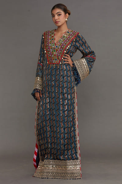 Nitya Bajaj Multicolour ajrakh printed kaftan NITYAPR26D143126