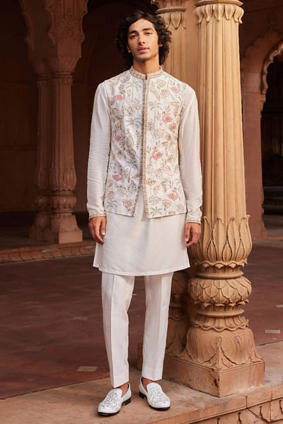 Ivory hand embroidered Nehru jacket set