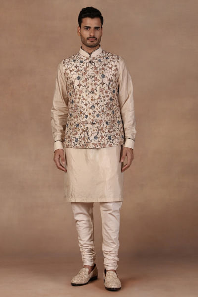 Pearl ivory embroidered Nehru jacket set