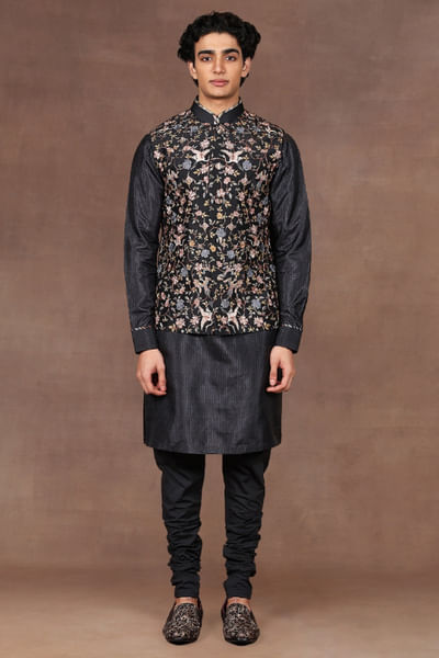 Slate black nehru jacket set