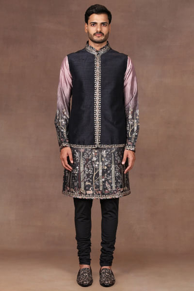 Mave pink black ombre Nehru jacket set