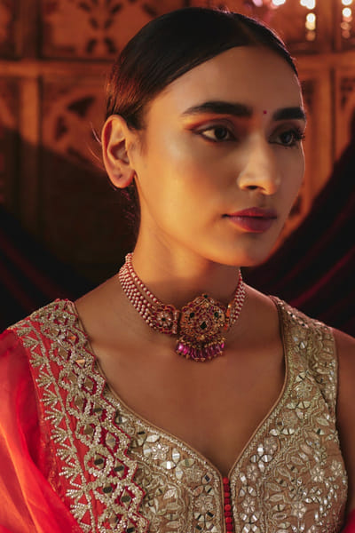 Karisa Red kundan embellished choker necklace KARIAPR26D143361