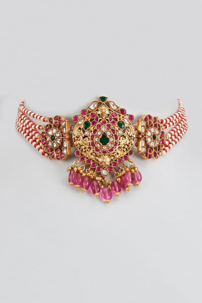 Karisa Red kundan embellished choker necklace KARIAPR26D143361