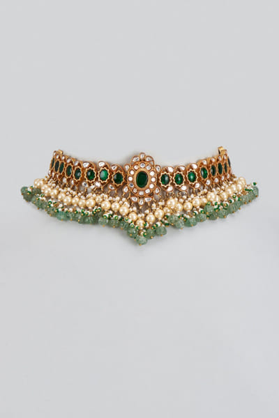 Karisa Green kundan embellished choker necklace KARIAPR26D143356