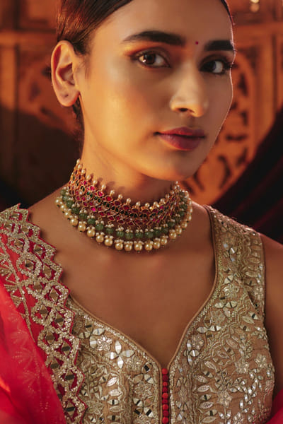 Karisa Multicolour kundan embellished choker necklace KARIAPR26D143357