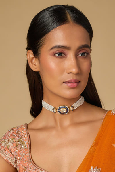 Karisa Blue stone and pearl embellished choker KARIJUN26D346726